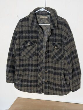 Bécool Gray Black Plaid Shacket M/L Button Front Shirt Jacket Cozy